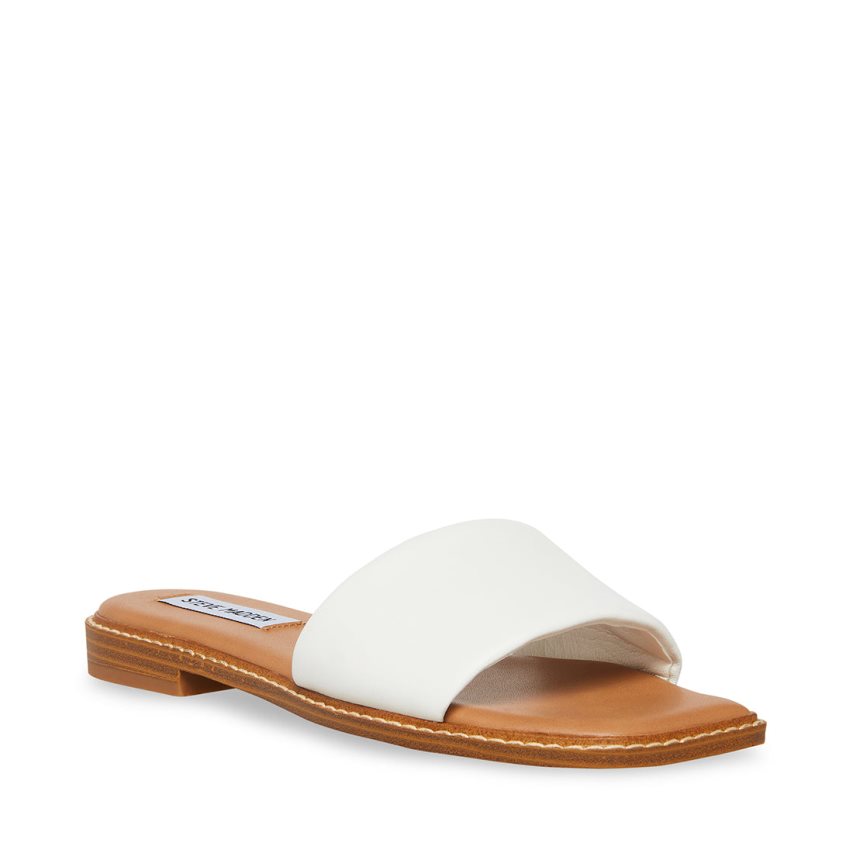 White Steve Madden ra Leather Women\'s Slides | PH 1560VHB